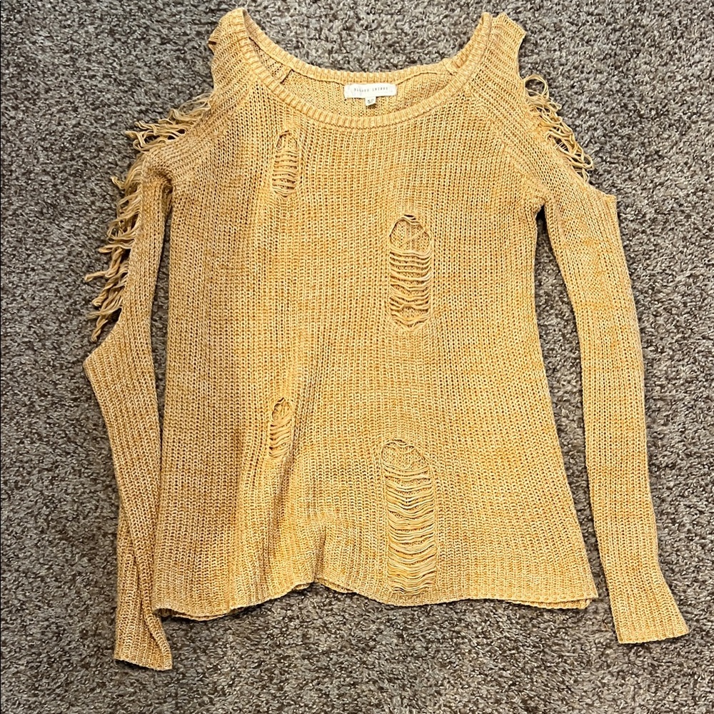 Gilded Intent Tan Off-the-Shoulder Sweater